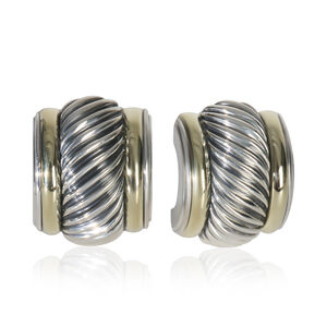 David Yurman Yellow Gold & Sterling Silver  Vintage Cable Hoop Earrings